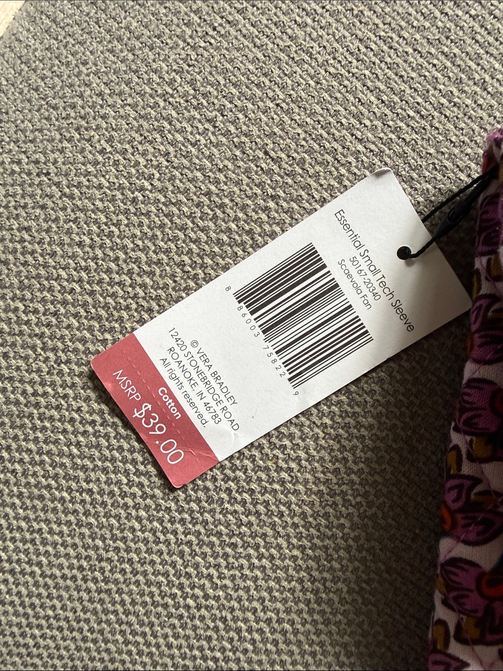 Vera Bradley Pink Floral Quilted Tech Sleeve - Picture 3 of 3